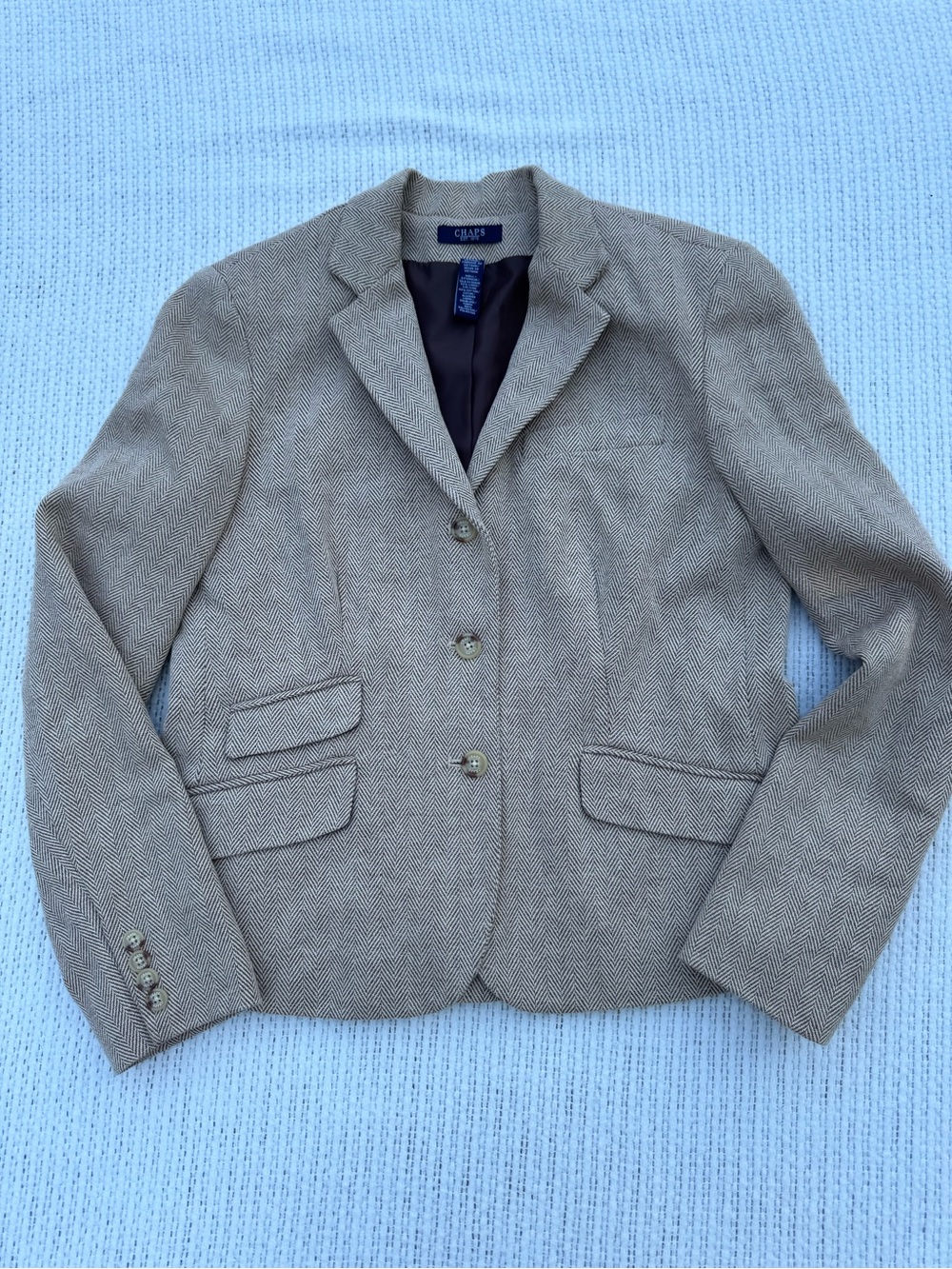 Chaps Tan Camel Brown Herringbone Linen Cotton Heritage Blazer Women’s Size 14